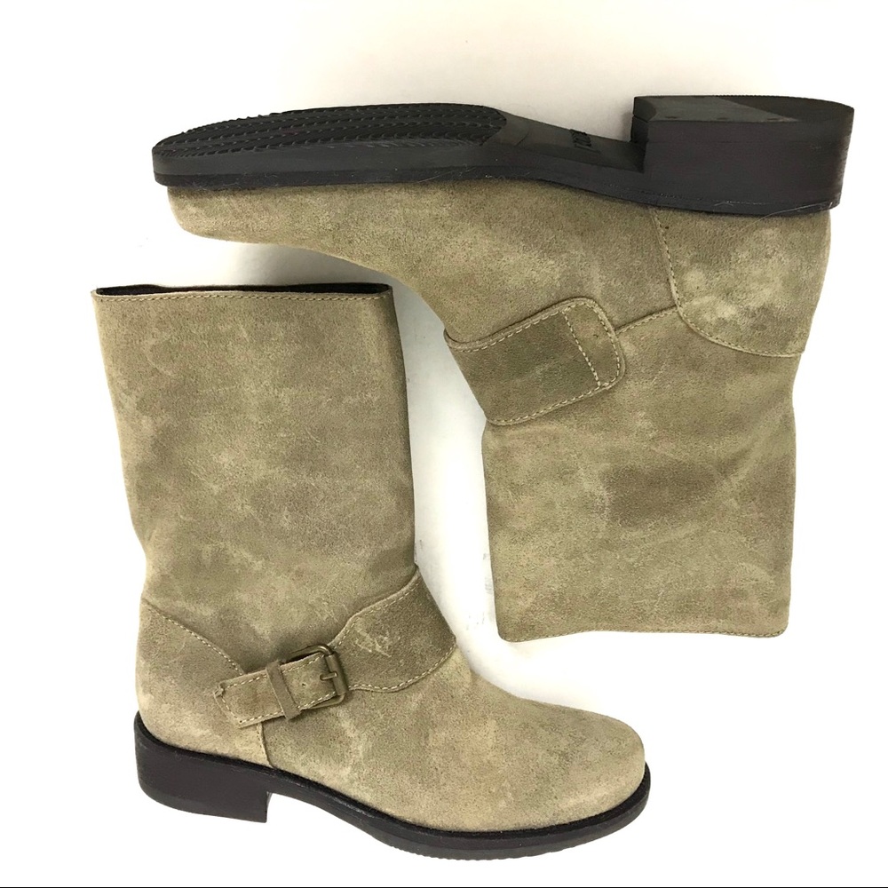 J.Crew Womens 5.5 Dixon Short Boots Suede Leather Beige Gray Buckle Detail 30485